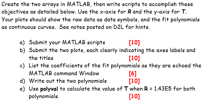 Solved Create the two arrays in MATLAB, then write scripts | Chegg.com
