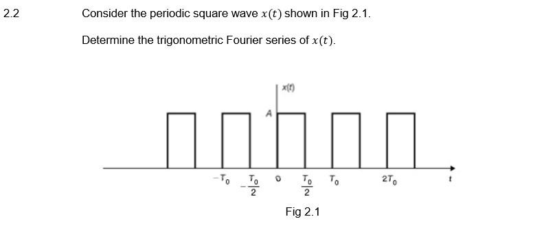Solved 2.2 Consider the periodic square wave x(t) shown in | Chegg.com
