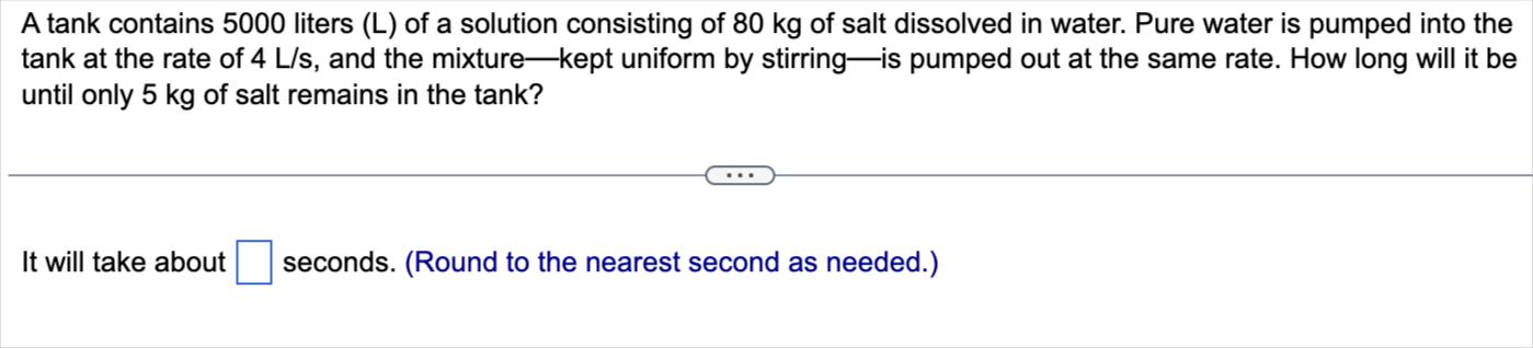 Solved A tank contains 5000 liters (L) of a solution | Chegg.com