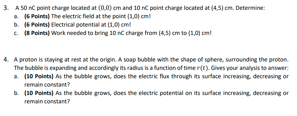 Solved 3. A 50 nC point charge located at (0,0) cm and 10 nC | Chegg.com