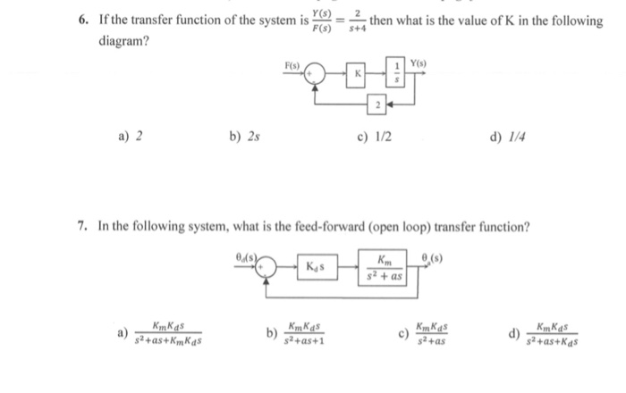 Solved 6. If the transfer function of the system is 2 then | Chegg.com