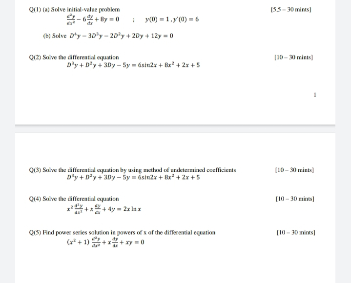 Solved (5,5 - 30 mints) ay - 64% + 8y = 0 Q(1) (a) Solve | Chegg.com
