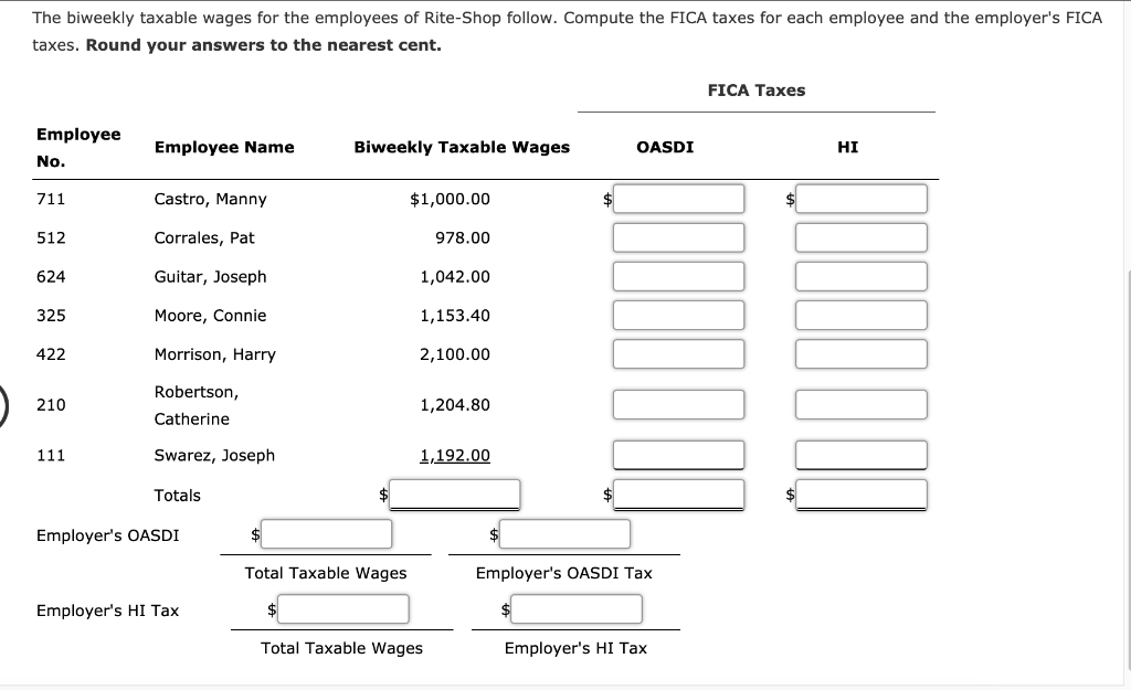 Solved The biweekly taxable wages for the employees of