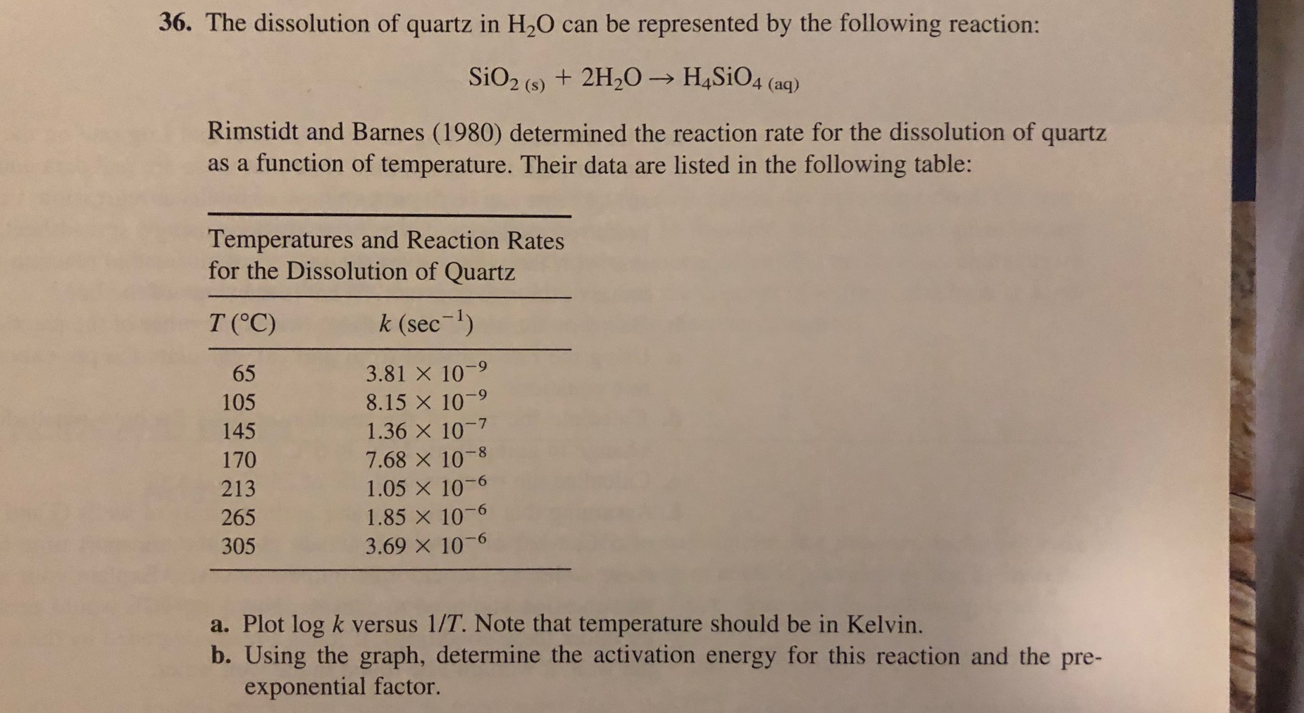 Solved 36. The dissolution of quartz in H2O can be | Chegg.com