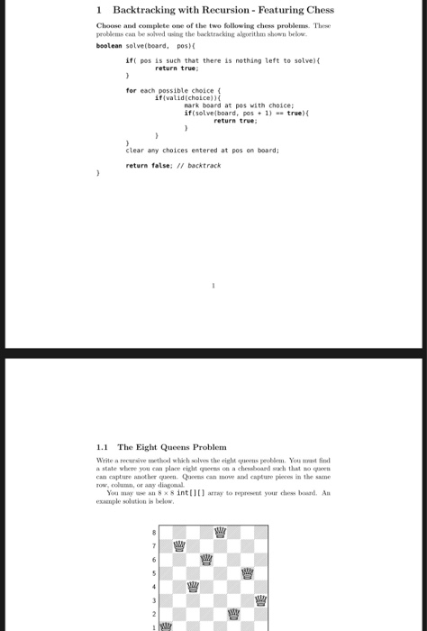 Solved 1 Backtrackig with Recursion Featuring Chess Choose | Chegg.com