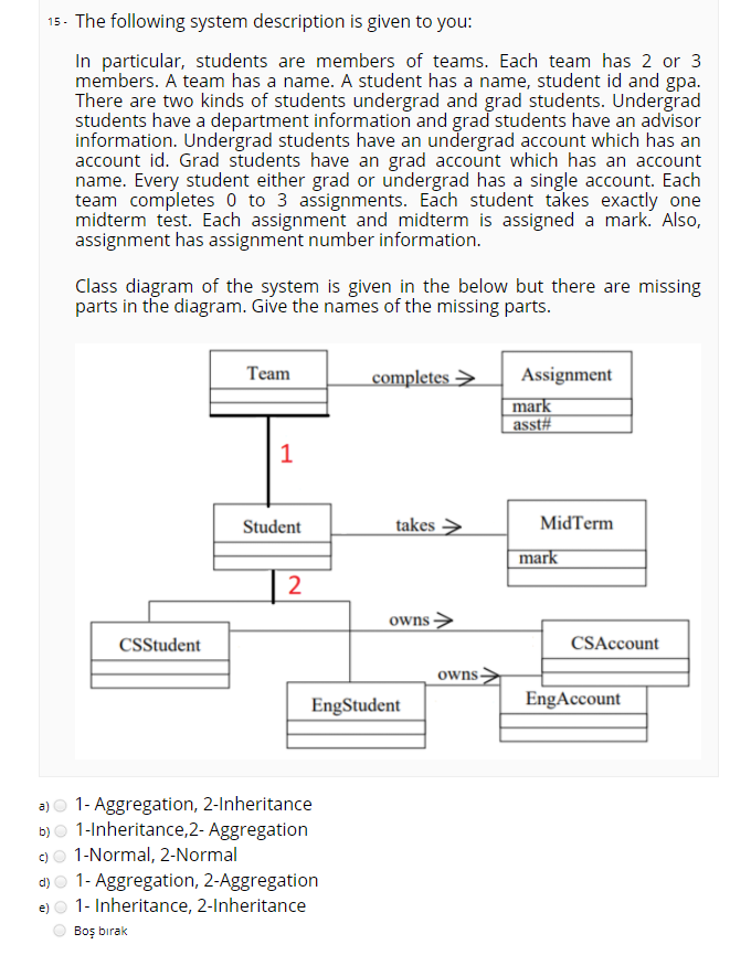 Solved 15. The following system description is given to you: | Chegg.com