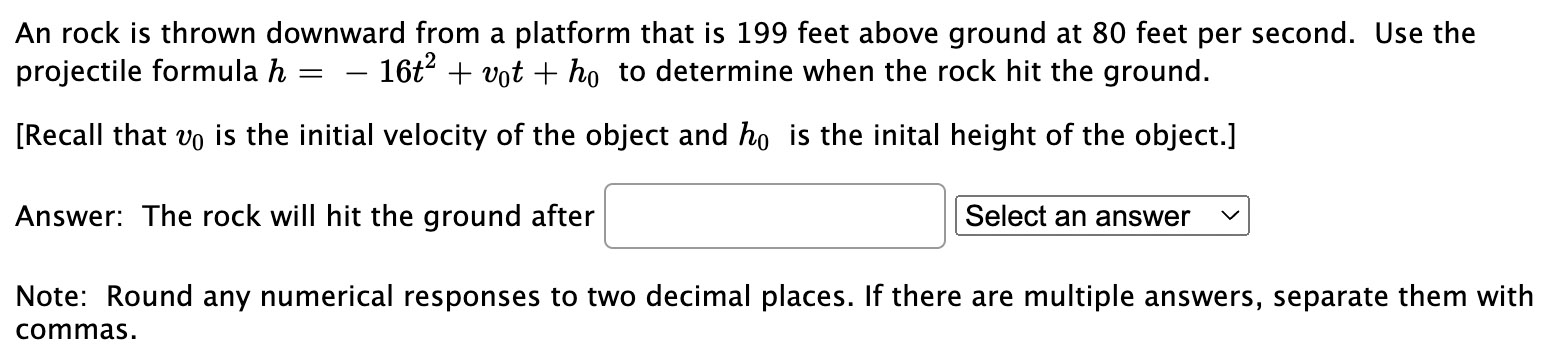 Solved An rock is thrown downward from a platform that is | Chegg.com