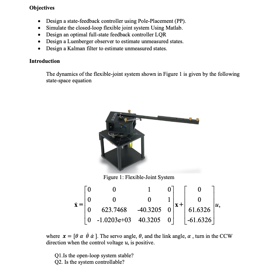 Solved Objectives Design A State Feedback Controller Using Chegg