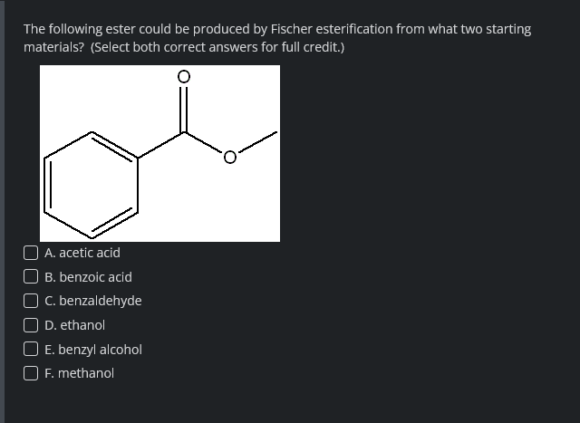 Solved The following ester could be produced by Fischer | Chegg.com