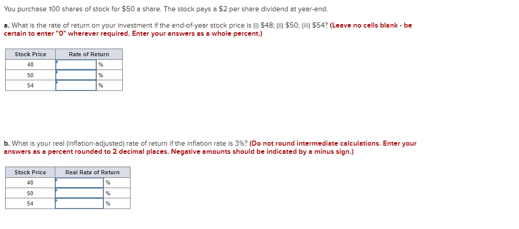 Solved You Purchase 100 Shares Of Stock For 50 A Share The Chegg