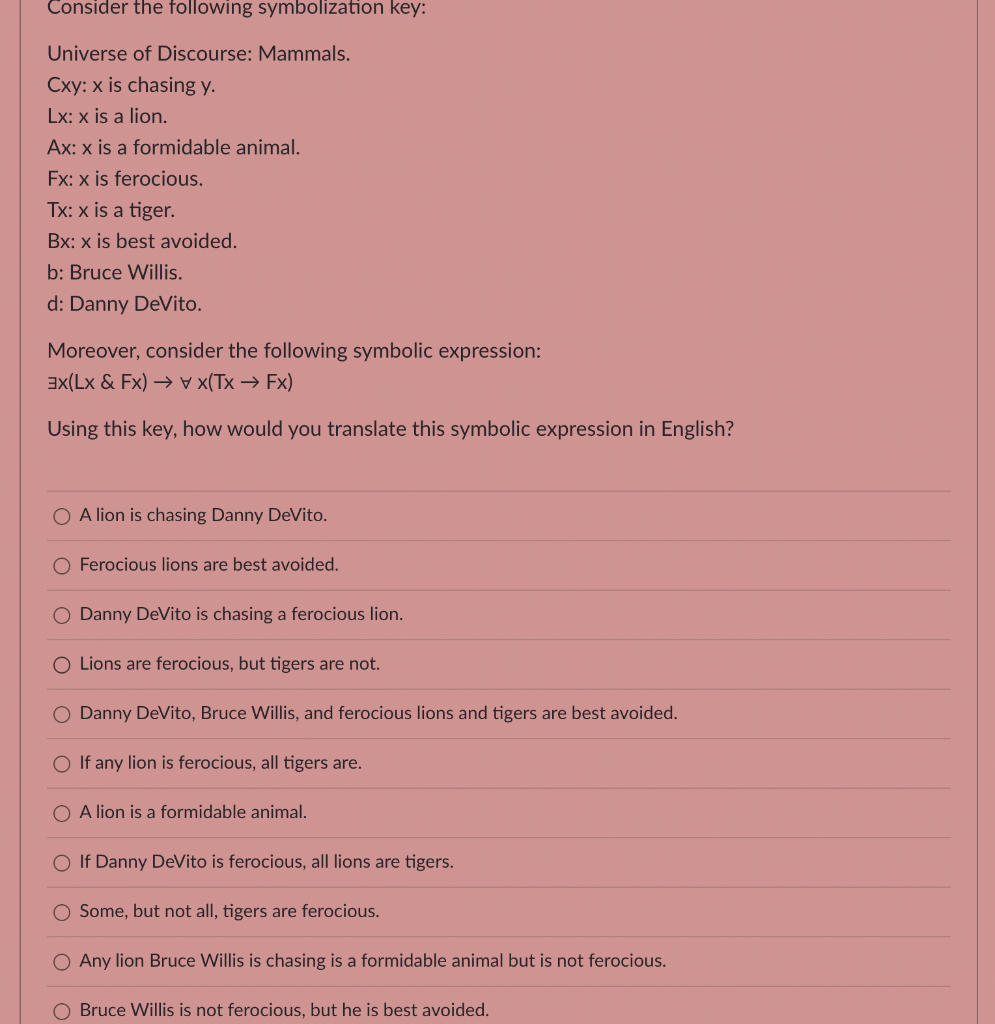 Solved Consider the following symbolization key Universe of