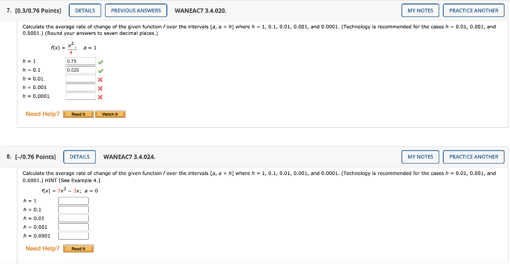 Solved 7. [0.3/0.76 Points] DETAILS PREVIOUS ANSWERS WANEAC7 | Chegg.com