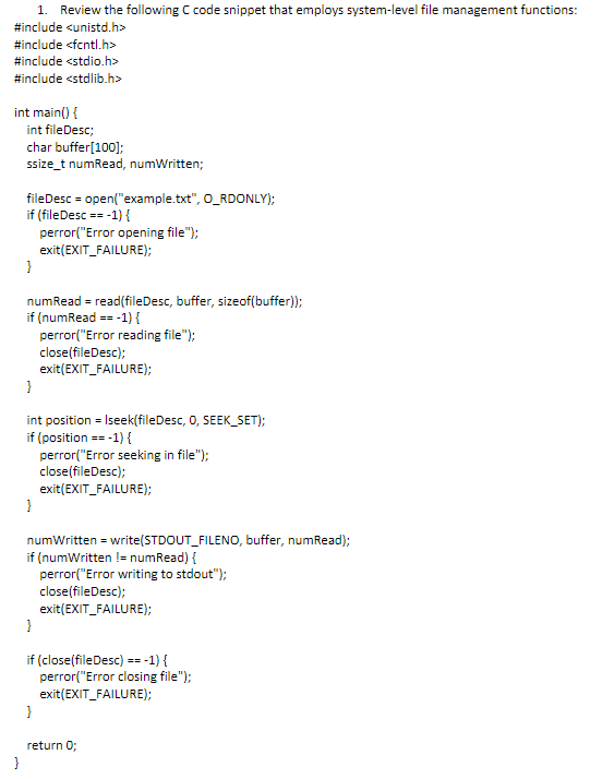 Solved 1. Review the following C code snippet that employs | Chegg.com