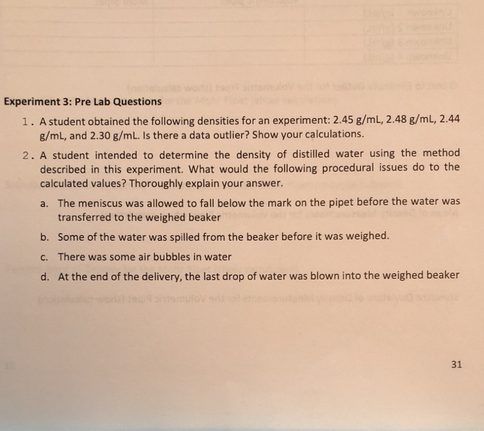 Solved Experiment 3: Pre Lab Questions 1. A student obtained | Chegg.com