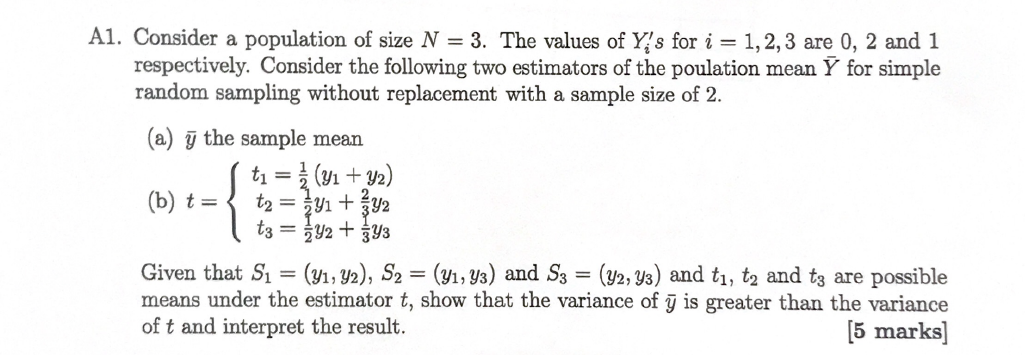 Solved A1. Consider a population of size N = 3. The values | Chegg.com