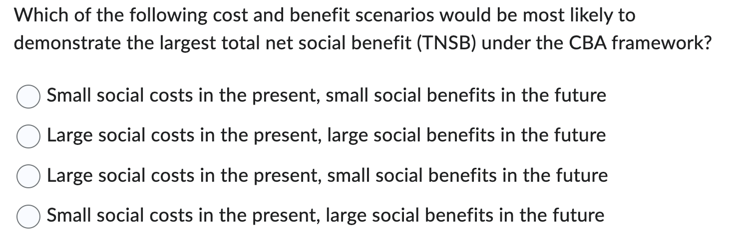 Solved Which Of The Following Cost And Benefit Scenarios | Chegg.com