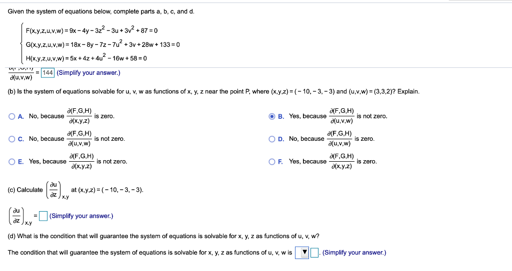 Given The System Of Equations Below Complete Part Chegg Com