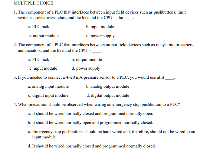 Solved MULTIPLE CHOICE 1. The Component Of A PLC That | Chegg.com