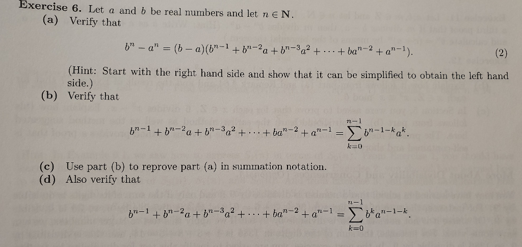 Solved Exercise 6. Let a and b be real numbers and let n € | Chegg.com