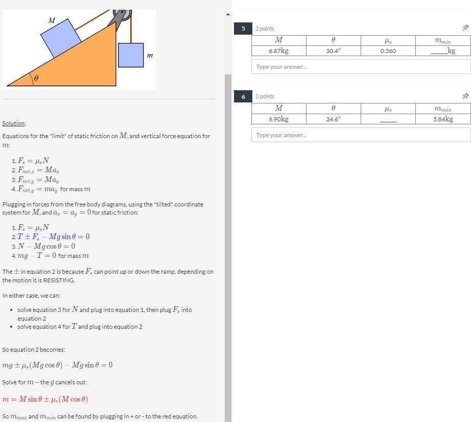 Solved M 5 > 2 points M 6.87kg A min 30.4° 0.360 _kg Type | Chegg.com