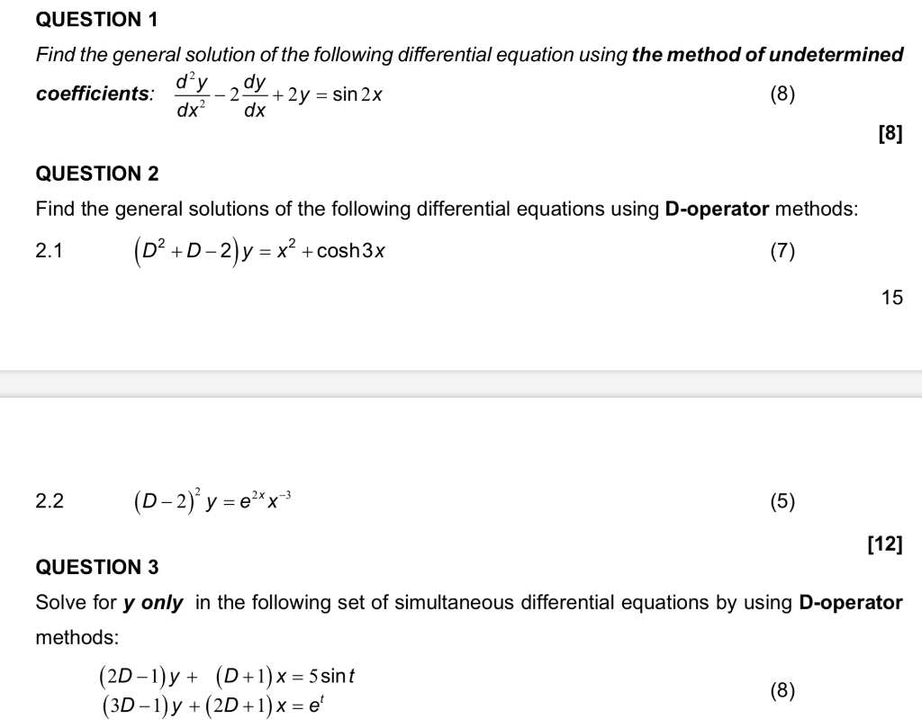 Solved QUESTION 1 Find The General Solution Of The Following | Chegg.com