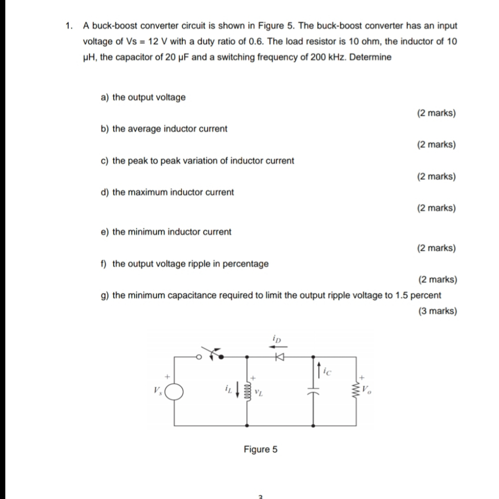 Solved 1. A buck-boost converter circuit is shown in Figure | Chegg.com