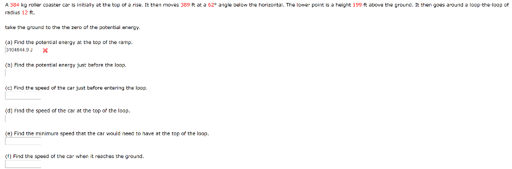 Solved A 584 kq roller coaster car is initially at the top | Chegg.com