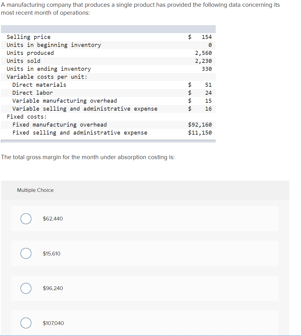 Solved A manufacturing company that produces a single | Chegg.com