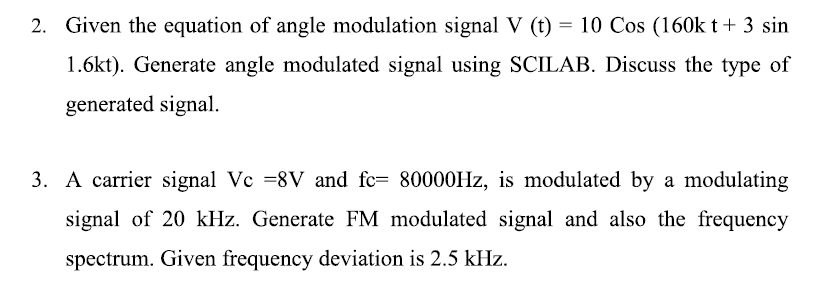Solved 2. Given the equation of angle modulation signal V | Chegg.com