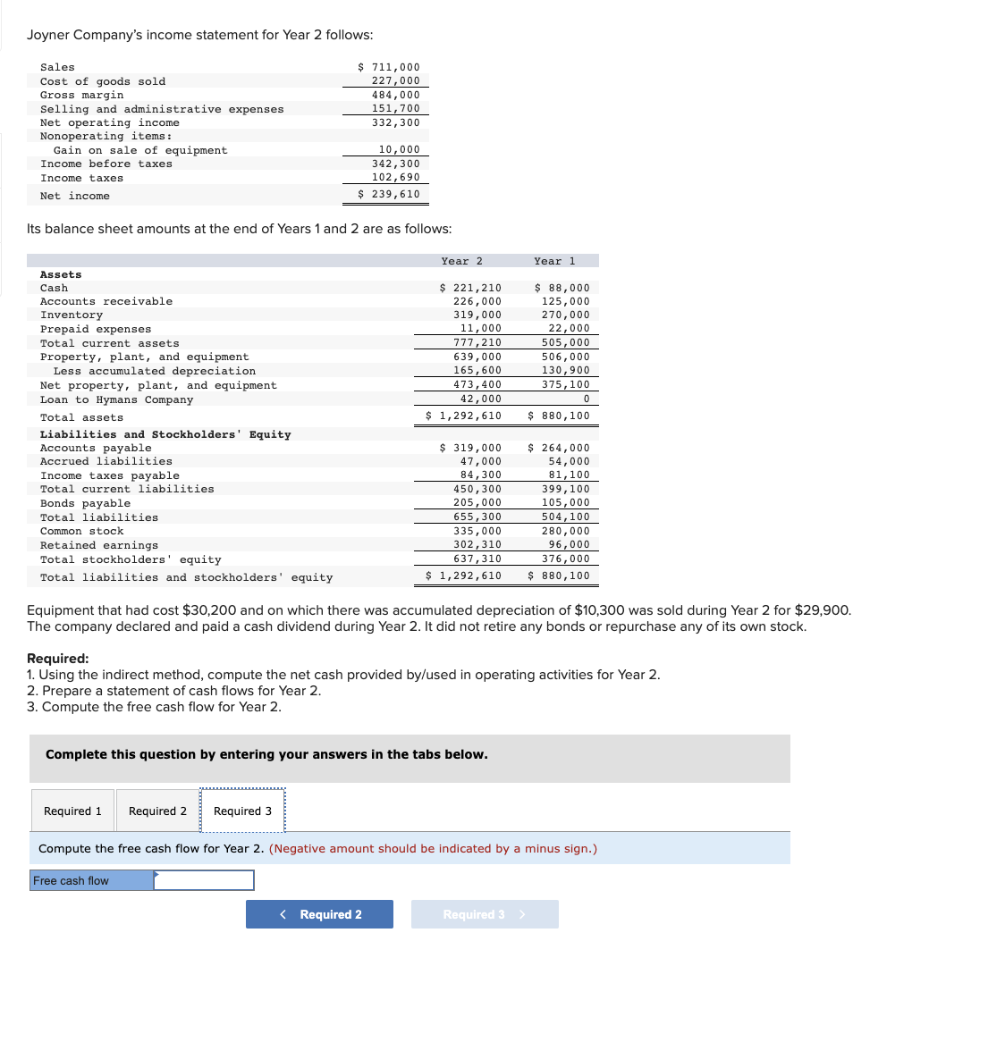 Solved Joyner Company's Income Statement For Year 2 Follows: 