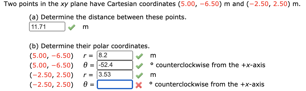 Solved Two points in the xy plane have Cartesian coordinates | Chegg.com