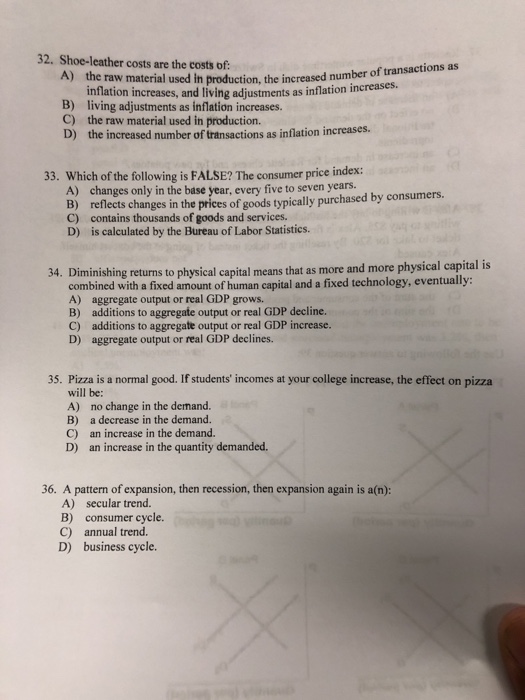 Solved 32. Shoeleather costs are the costs of A) the raw