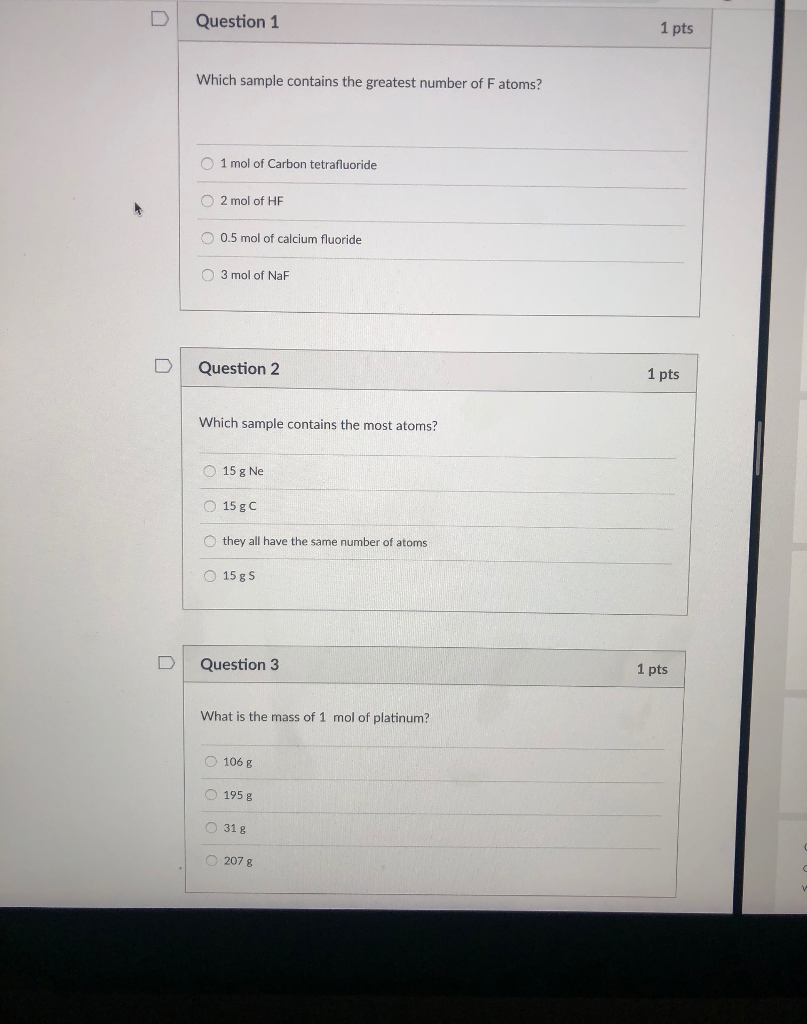 Solved D Question 1 1 pts Which sample contains the greatest | Chegg.com