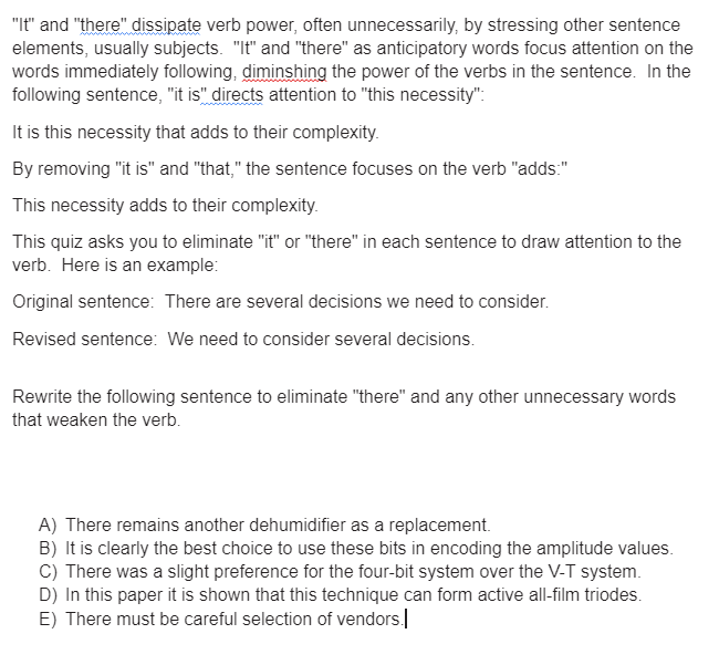 "It" and "there" dissipate verb power, often | Chegg.com