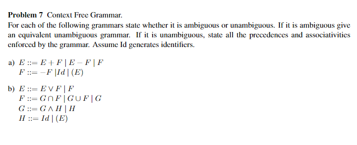 Solved Problem 7 Context Free Grammar. For each of the | Chegg.com