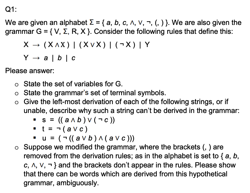 Solved Q1: We Are Given An Alphabet E = { A, B, C, 1, V, 2, | Chegg.com