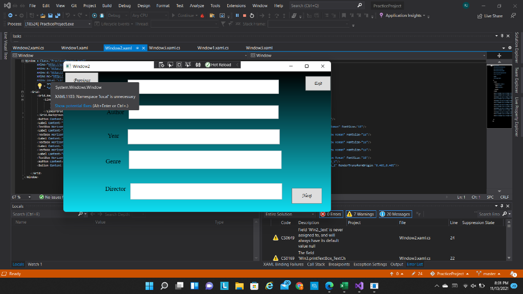 Solved I am trying to pass string data to the next window | Chegg.com
