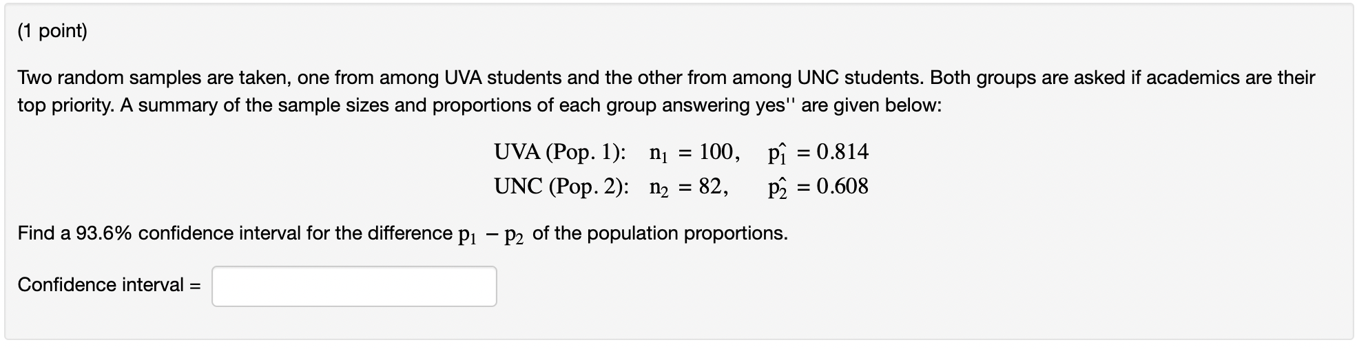 Solved Two random samples are taken, one from among UVA | Chegg.com