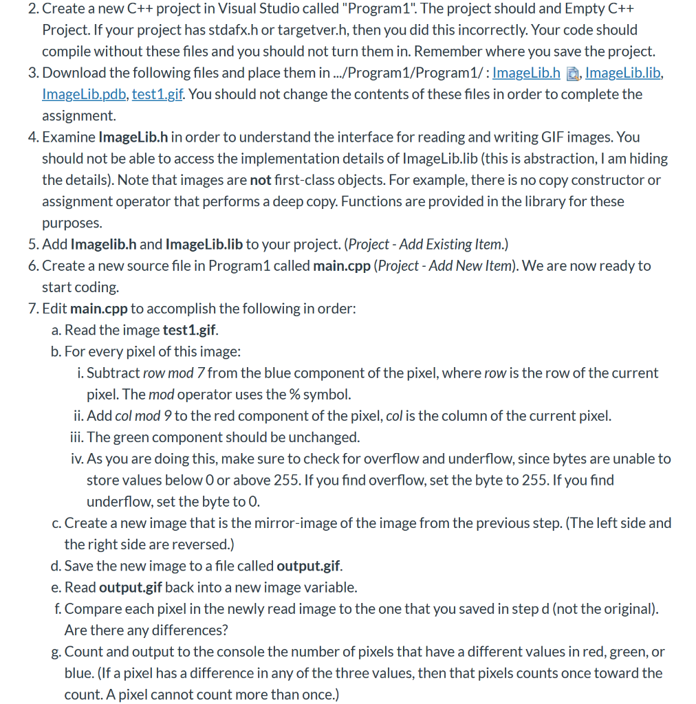 2. Create a new C++ project in Visual Studio called Program1. The project should and Empty C++ Project. If your project has