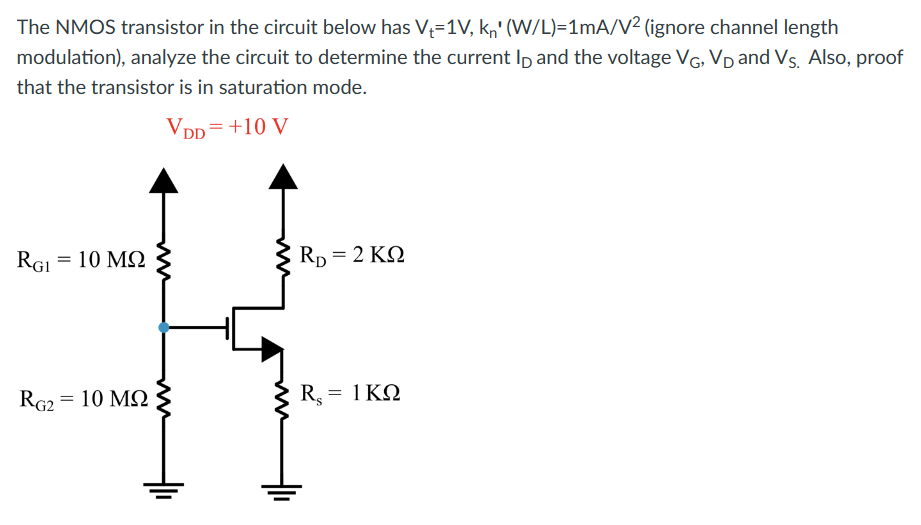Solved The NMOS transistor in the circuit below has | Chegg.com