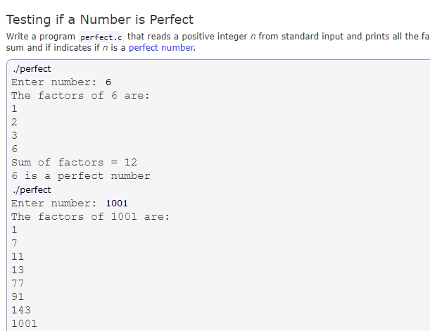 Solved Testing if a Number is Perfect Write a program | Chegg.com