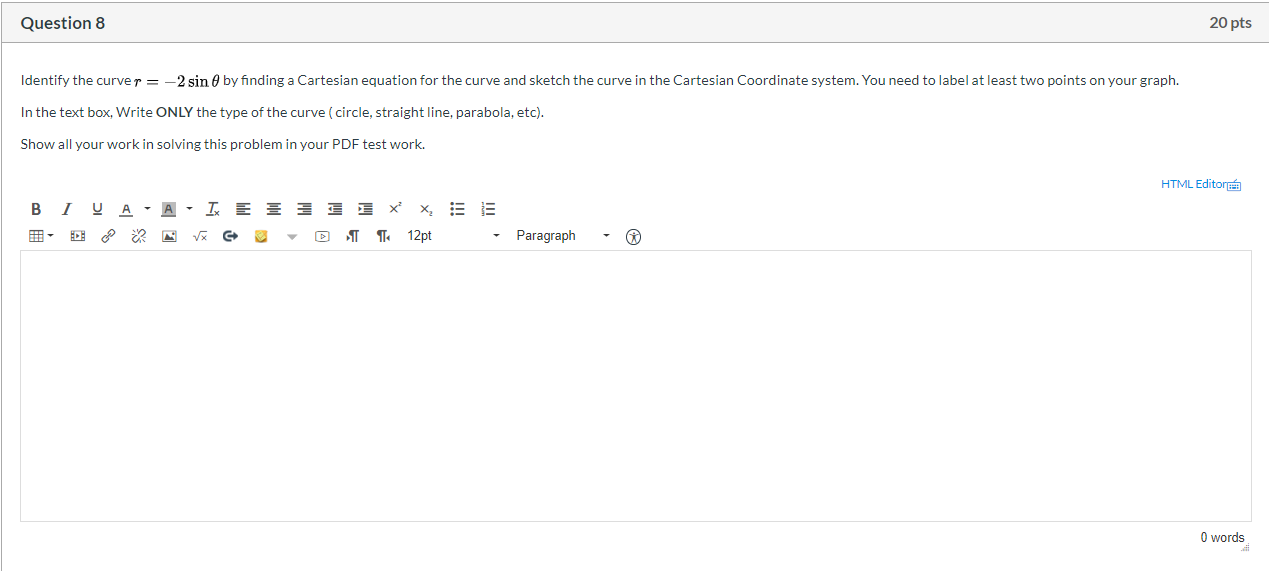 Solved Question 8 20 pts Identify the curver = -2 sin by | Chegg.com