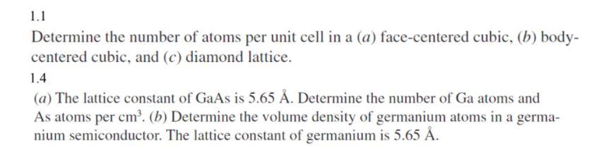 Solved 1.1 Determine the number of atoms per unit cell in a | Chegg.com