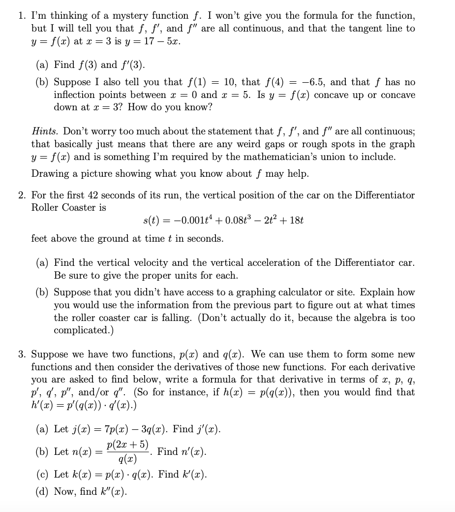 Solved 1 I M Thinking Of A Mystery Function F I Won T G Chegg Com