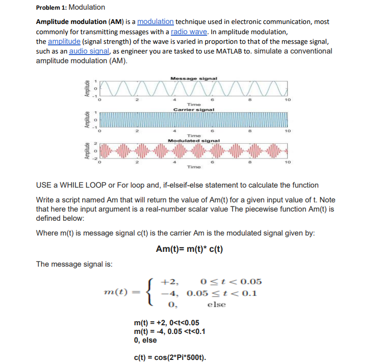 Solved Amplitude Modulation (AM) Is A Modulation Technique | Chegg.com