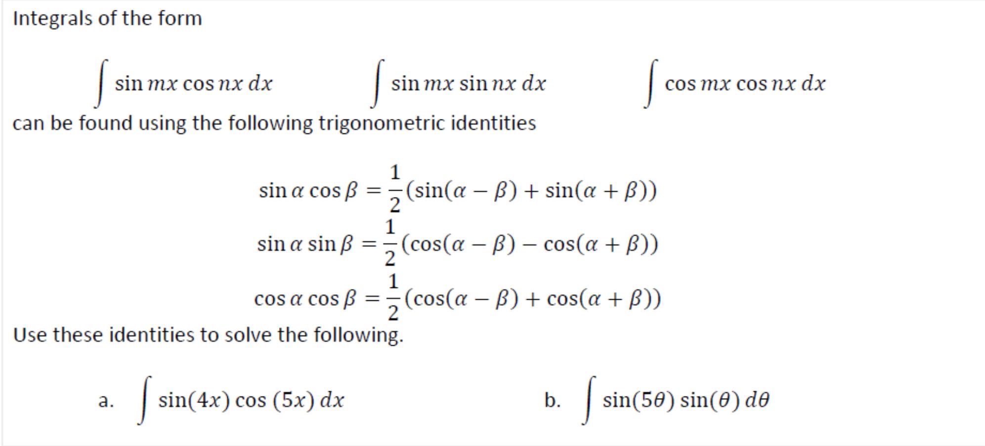 integration of sin mx cos nx