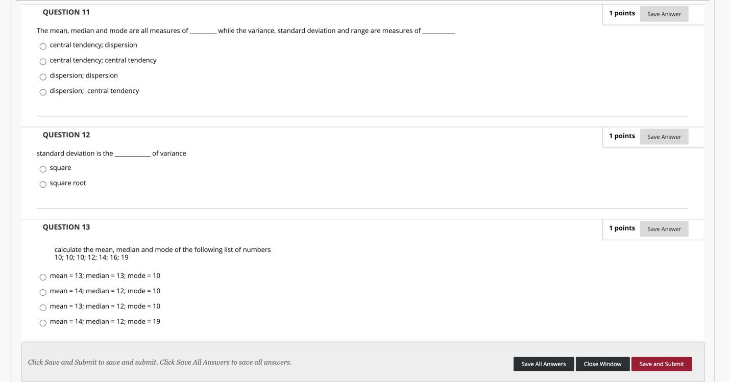 Solved QUESTION 11 1 points Save Answer The mean, median and | Chegg.com