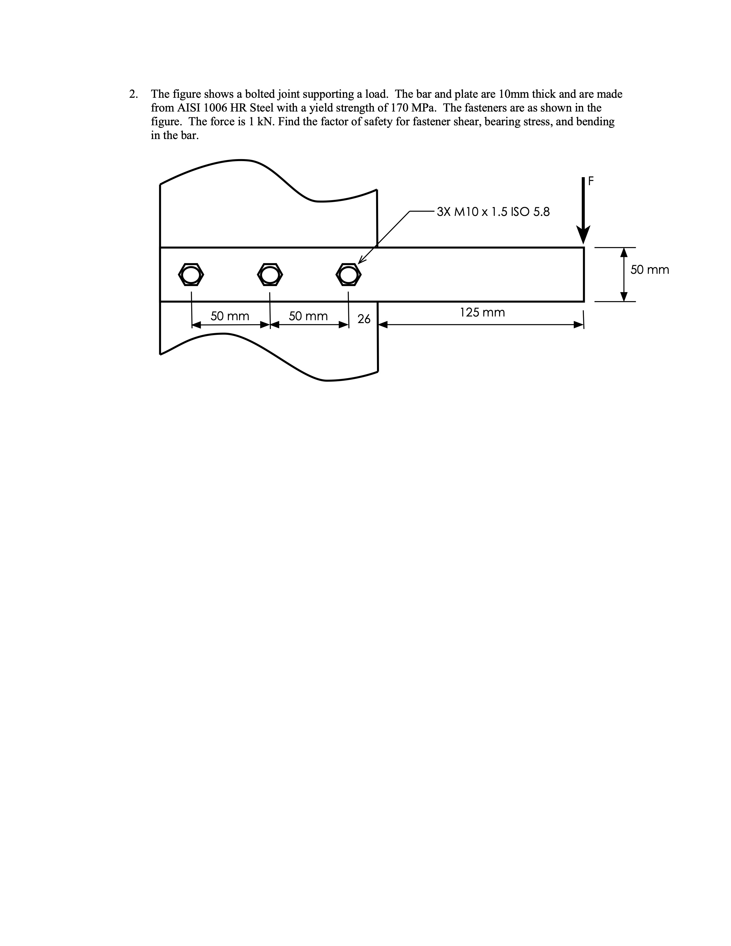 Solved 2. The figure shows a bolted joint supporting a load.