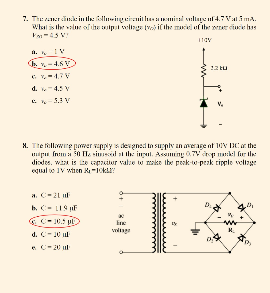 Solved 7. The zener diode in the following circuit has a