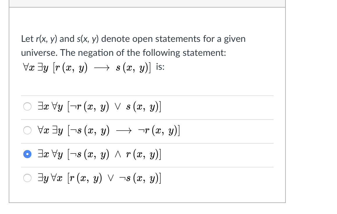 Solved Let R X Y And S X Y Denote Open Statements For Chegg Com